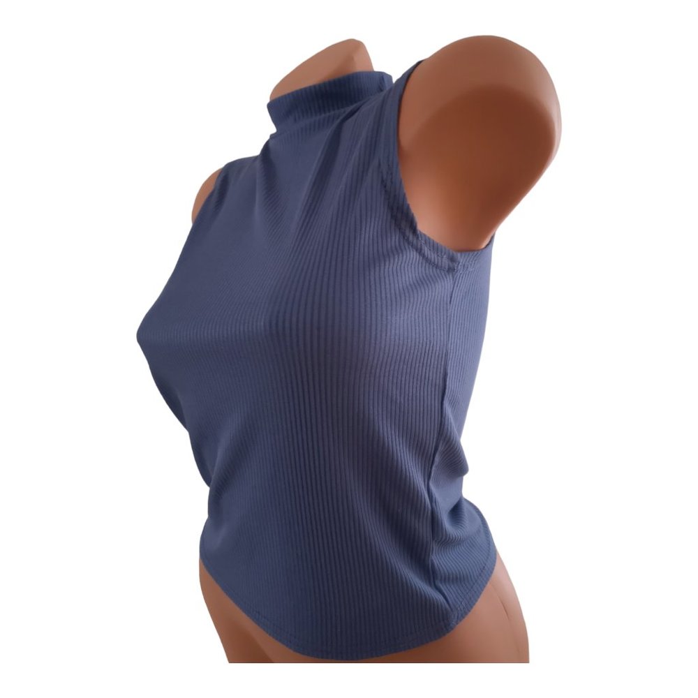 Brit and Bri Ribbed Sleeveless Tank Top Blue S